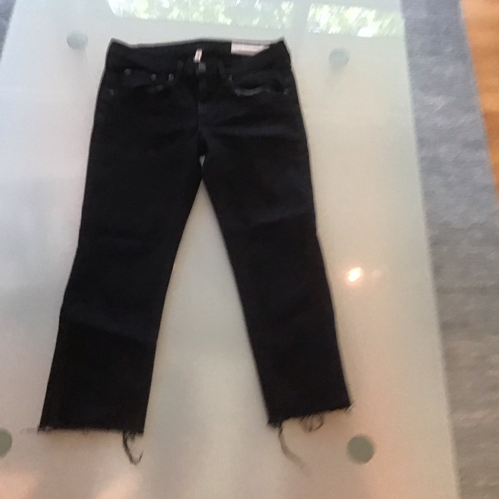 Rag & Bone Jeans Denim Black Coal Stiletto Boot Cut Cropped Raw Hem 25